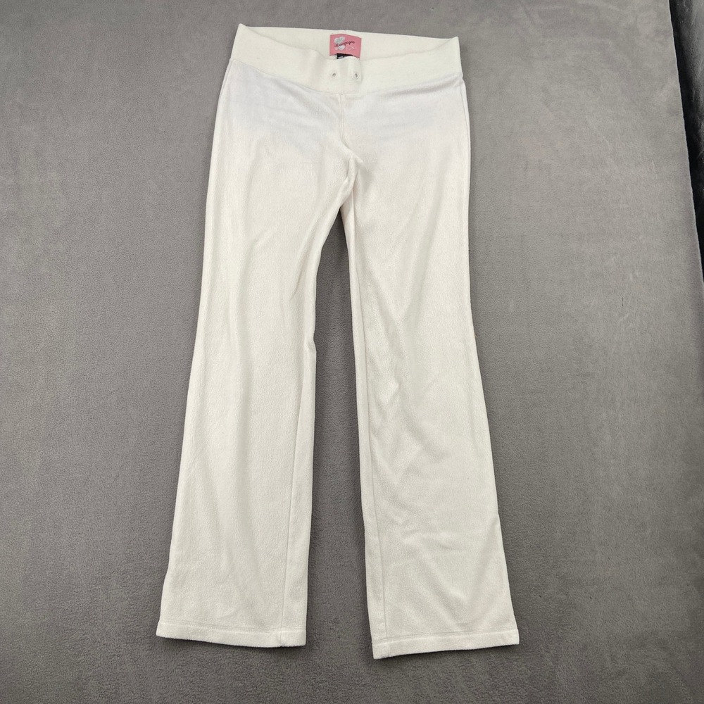 Compagna Womens White Velour Track Pants Flare Leg Y2K Lounge Sweats Size S